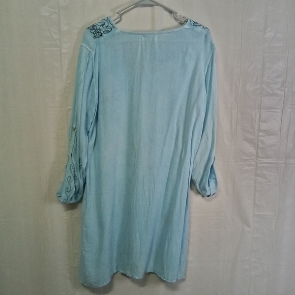 BEACH by Exist Embroidered Cover Up Dress Light Blue Roll Tab Sleeve Size L NWT - Picture 8 of 11